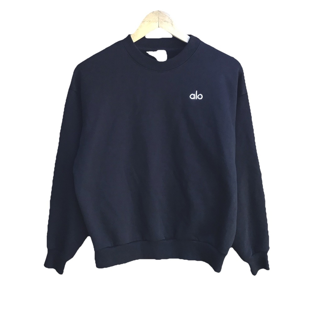 Alo Yoga Black Crewneck Sweatshirt Embroidered Logo Women's XXS Oversized